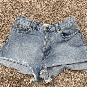 Amuse Society Light Blue High-Rise Distressed Denim Shorts